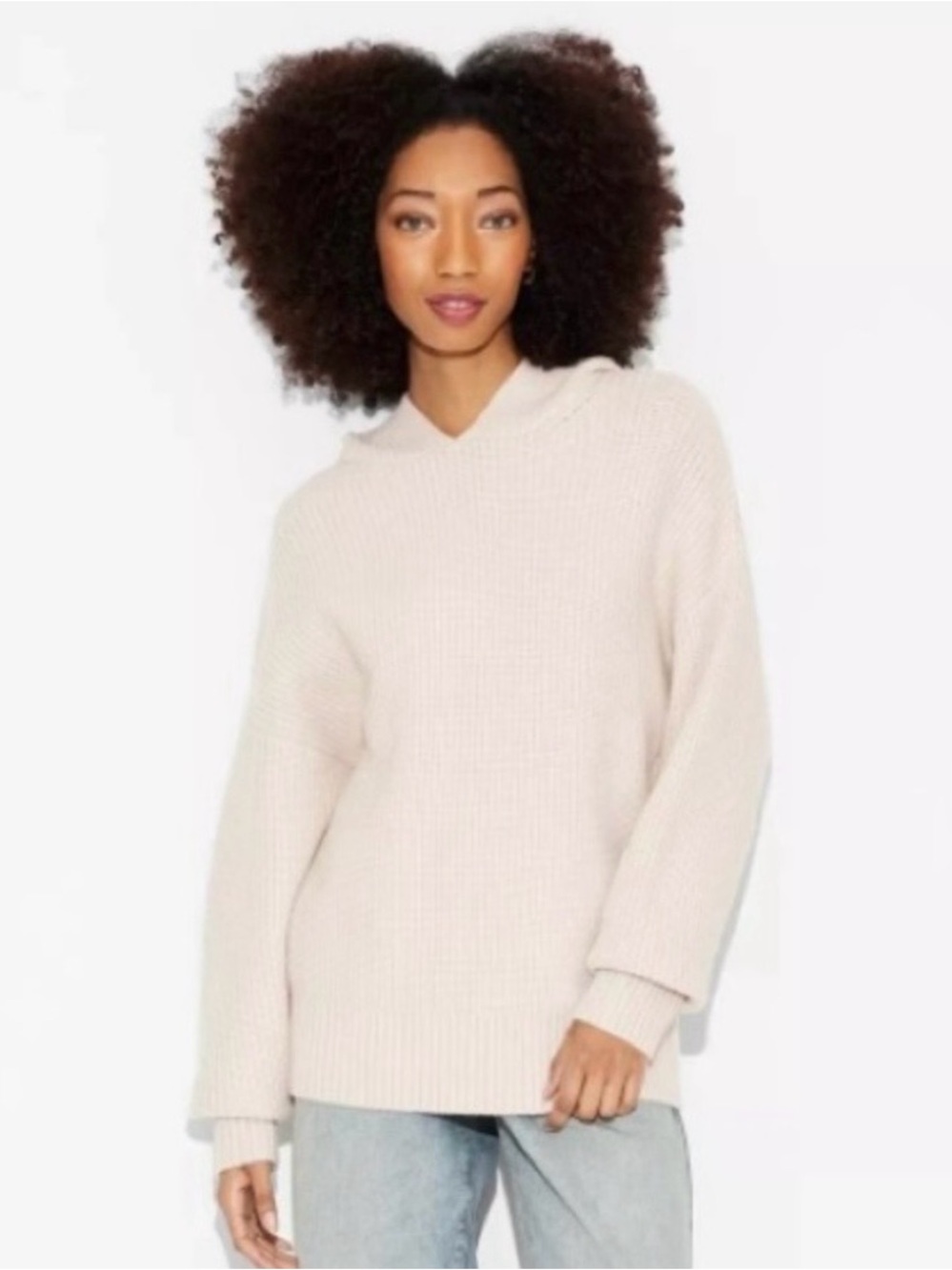 Wild Fable Women's Oversized Ribbed Hooded Pullover Sweater Light Beige
 Small